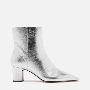 Arezzo Women's Silver Jemma Mid-Block Leather Boots, 6.5 B NWT